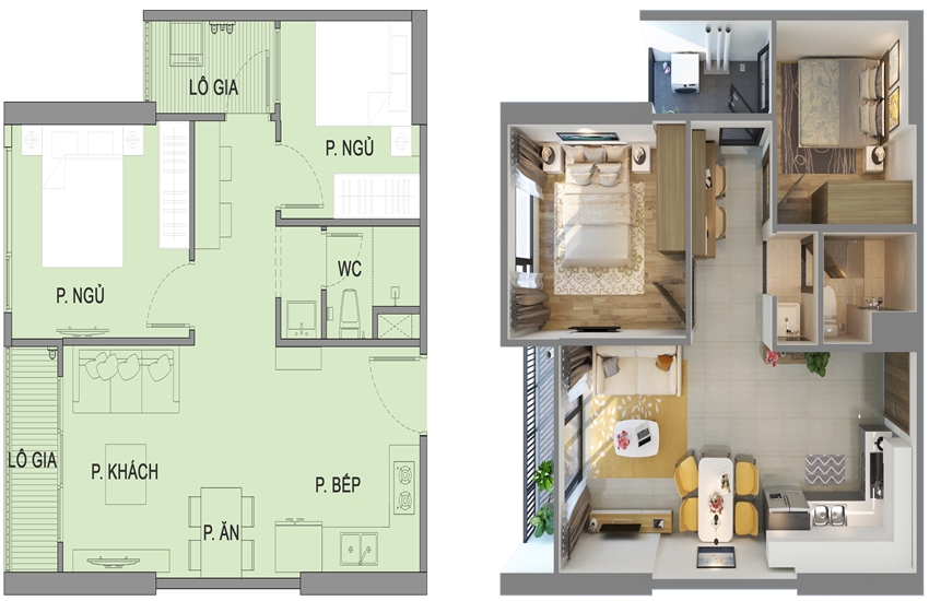 Layout bóc mái căn hộ 2PN Vinhomes Smart City