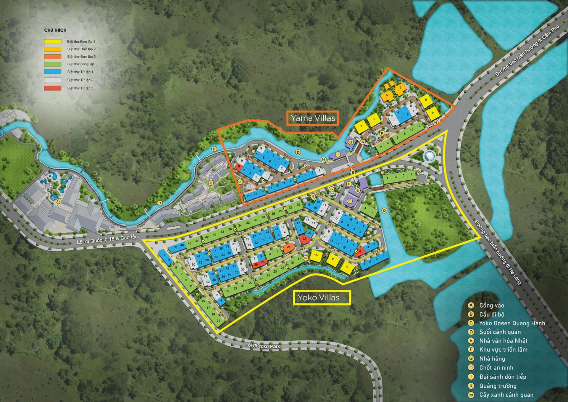 Dự án gồm 2 phân khu Yoko Villas và Yamas Villas